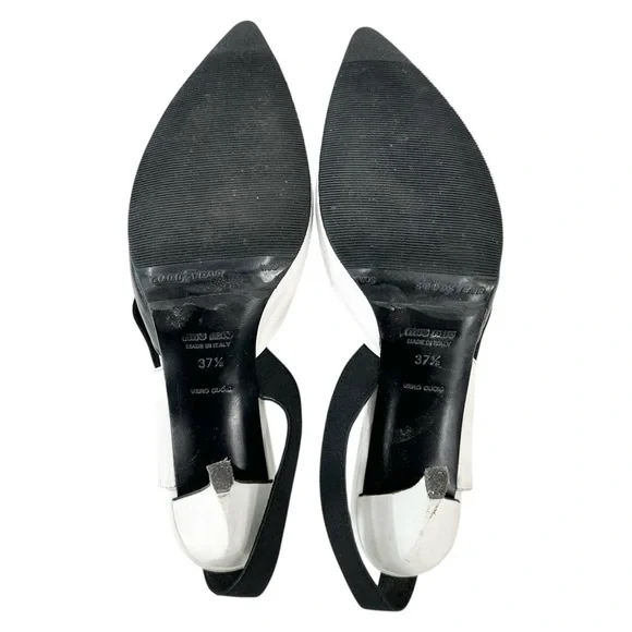 Vintage Miu Miu Black & White Leather 3.25" Slingback Pumps sz 37.5 - Picture 9 of 11
